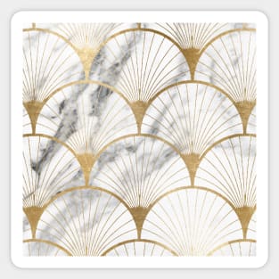 Art Deco pattern - golden marble fans Sticker